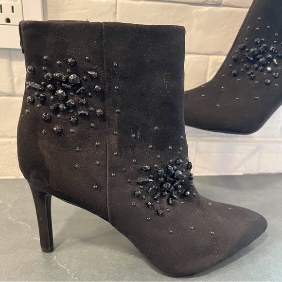 Circus Sam Edelman sz 8.5 Octavia black fabric bead embellished pointy booties - Picture 6 of 15